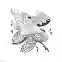 Five birds sitting on a branch, Five birds flying away tattoo design idea
