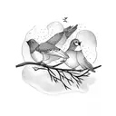 5 birds sitting on a branch, 5 birds flying away tattoo design idea