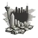 A skyline of Atlanta with a stack of cash as the centerpiece tattoo design idea