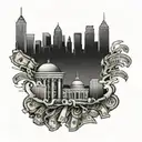 A skyline of Atlanta with a stack of cash as the centerpiece tattoo design idea
