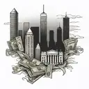 A skyline of Atlanta with a stack of cash as the centerpiece tattoo design idea