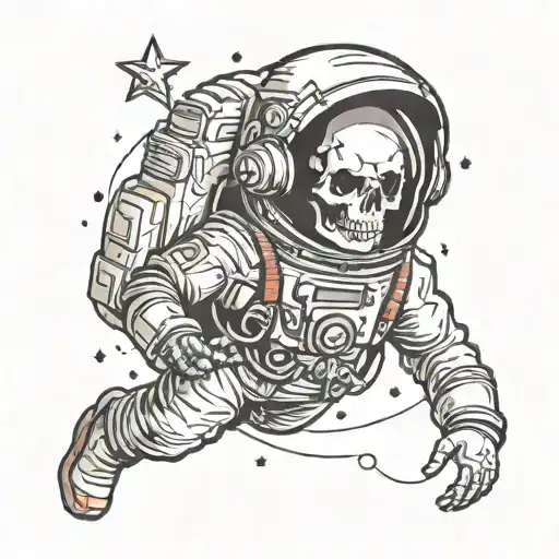 skull astronaut floating in space tattoo design idea