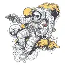skull astronaut floating in space tattoo design idea