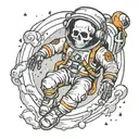 skull astronaut floating in space tattoo design idea