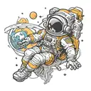 skull astronaut floating in space tattoo design idea