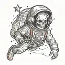 skull astronaut floating in space tattoo design idea