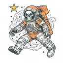 skull astronaut floating in space tattoo design idea