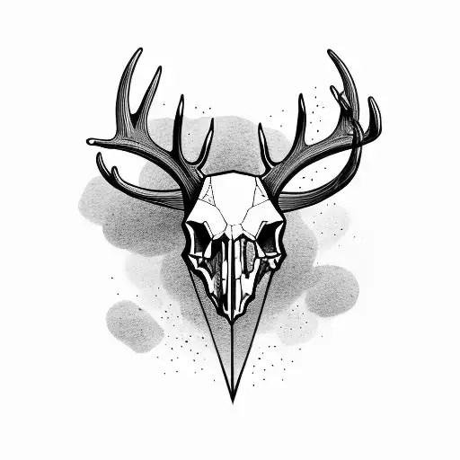 deer skull with bow  arrows behind it  tattoo design idea