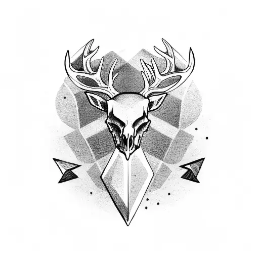 deer skull with arrows behind it  tattoo design idea