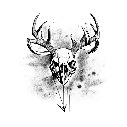 deer skull with bow  arrows behind it  tattoo design idea
