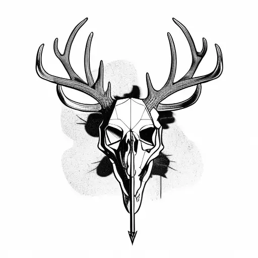deer skull with bow  arrows behind it  tattoo design idea