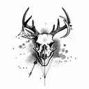 deer skull with bow  arrows behind it  tattoo design idea