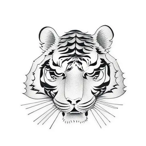 tiger head and oni mask tattoo design idea