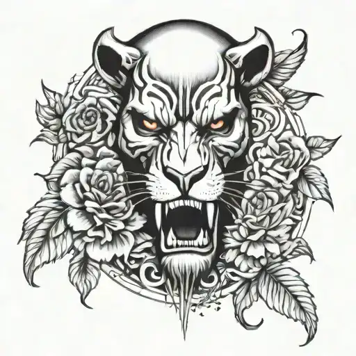punisher scull and lion   tattoo design idea