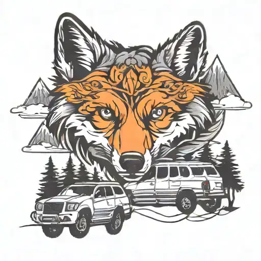 Pontiac vibe, wolf, camping, music tattoo design idea