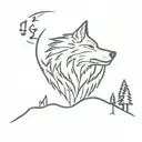 wolf howling, music notes, camping tattoo design idea