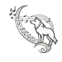 wolf howling, music notes, camping tattoo design idea