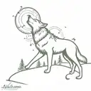 wolf howling, music notes, camping tattoo design idea