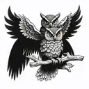 owl with wings spread protecting 2 baby owls sitting tattoo design idea