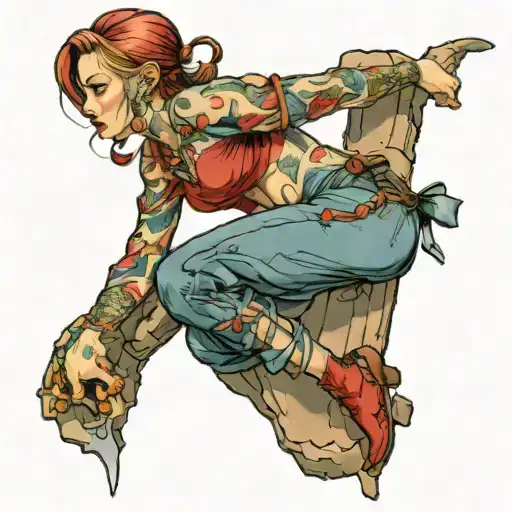 sexi girl tattoo Climbing on the hill looking tattoo design idea