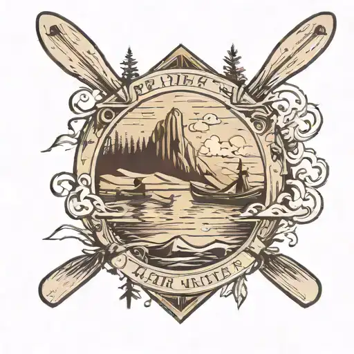 canoe paddles the tops crossed and the word west landscape tattoo design idea