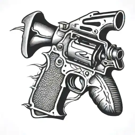 gun shovel tattoo design idea