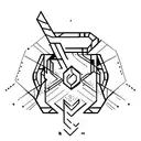 Design a minimalist tattoo featuring the iconic Futura font, incorporating elements of architecture and industrial design. tattoo design idea