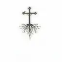 a cross tree with roots with birds in background  tattoo design idea