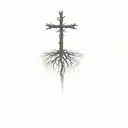a cross tree with roots with birds in background  tattoo design idea