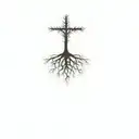 a cross tree with roots add shading tattoo design idea