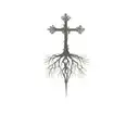 a cross tree with roots add shading tattoo design idea