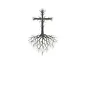 a cross tree with roots add shading tattoo design idea