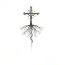 a cross tree with roots add shading tattoo design idea
