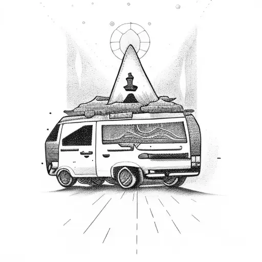 black Jesus driving an astrovan that is primarily white with red accent tattoo design idea