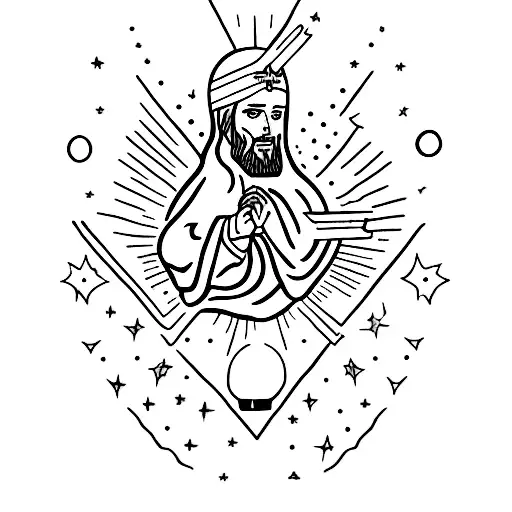 Jesus driving an astrovan that is primarily white with red accent tattoo design idea