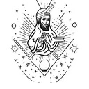 Jesus driving an astrovan that is primarily white with red accent tattoo design idea