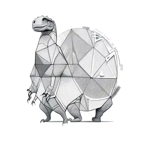 cute dinosaur half shattering into geometric shapes  tattoo design idea