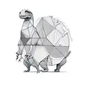 cute dinosaur half shattering into geometric shapes  tattoo design idea