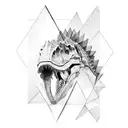 cute dinosaur half shattering into geometric shapes  tattoo design idea