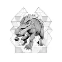 cute dinosaur half shattering into geometric shapes  tattoo design idea