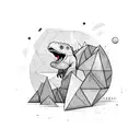 cute dinosaur half shattering into geometric shapes  tattoo design idea