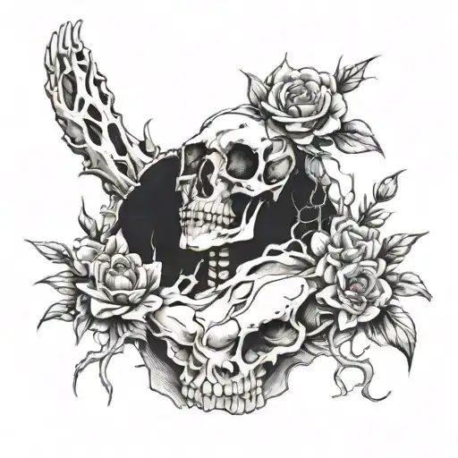 bones in the dirt with flowers growing out, manly tattoo design idea