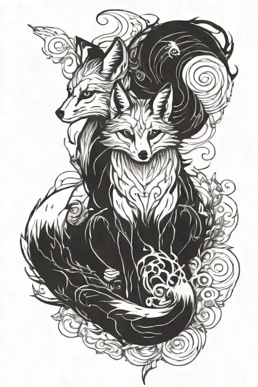 Kitsune fox full body tattoo design idea