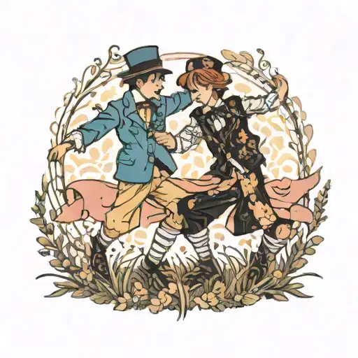 two boys in lolita fashion dancing in a field tattoo design idea