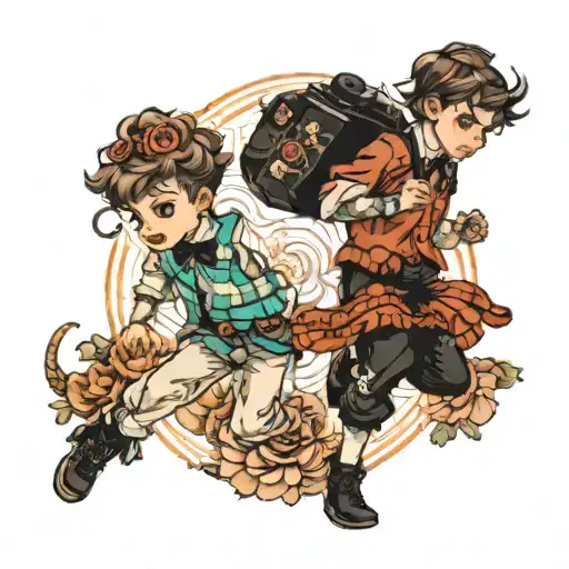 two boys in lolita fashion running  tattoo design idea