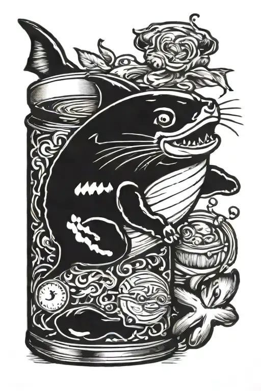 baby sitting on a can of tuna fish tattoo design idea