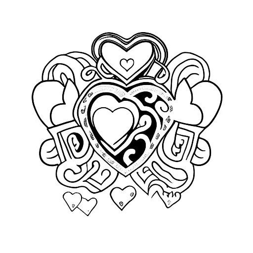An elephant holding a heart-shaped locket with family members' initials tattoo design idea