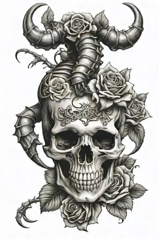 skull roses scorpion tattoo design idea