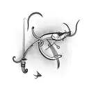 Fishing hook with live worm tattoo design idea
