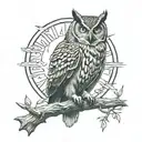 Sun and owl perched tattoo design idea